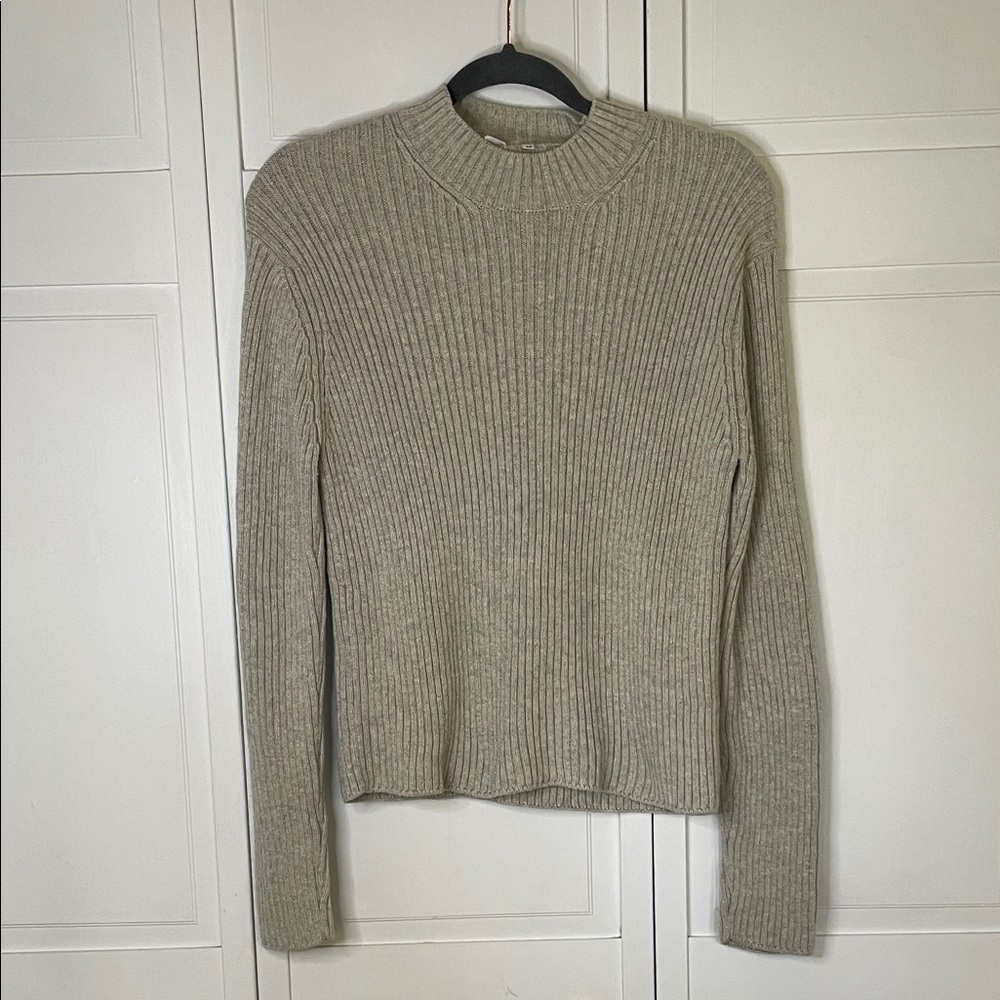 Women's Ribbed Crew Neck Sweater - Gray Pima Cotton Alpaca Blend